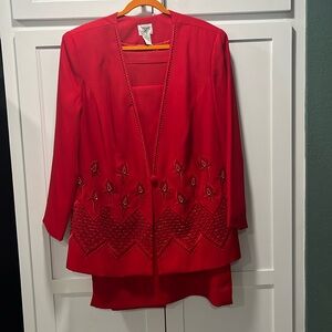 Gently used red embroidered and sequins suit by Midnight Velvet S 20W.